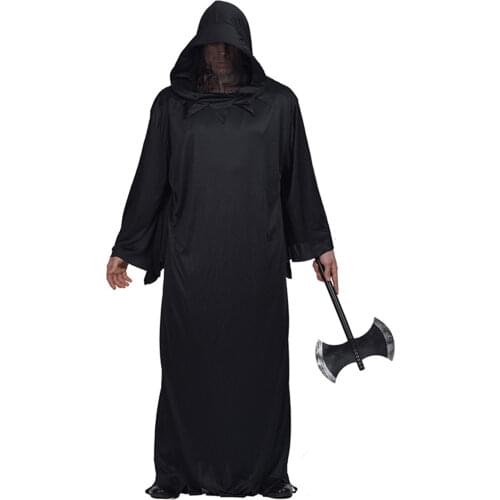 2019 Mens Scary Horror Grim Reaper Black Halloween Costume Jumpsuit Hoodie with Veil Cosplay Suit One Size Fits Most Adults