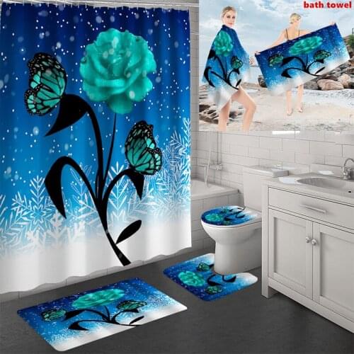 Bathroom Shower Curtain Set Beach Towel Blanket Toilet Lid Cover Non-Slip Rug Mat Highly Absorbent Soft Bath Towels
