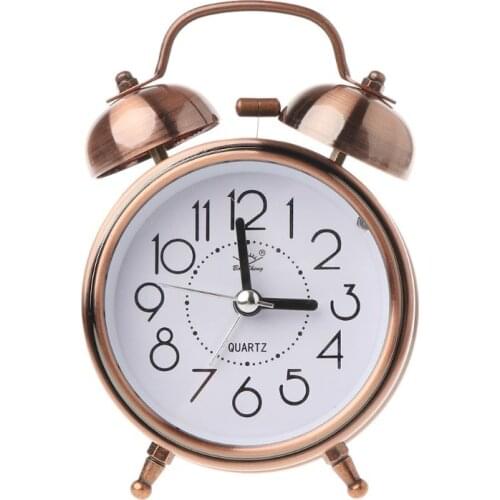 X7AB Retro Desktop Mechanical Alarm Clock Night Light Dual Bell Bedside Silent Metal Digital Bedroom Home Decoration