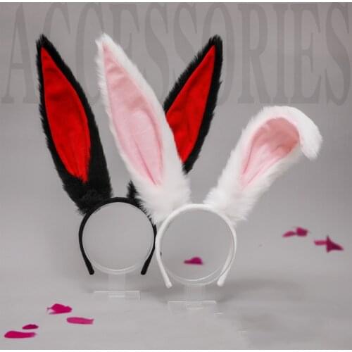 Fluffy Plush Long Ear Rabbit Bunny Ears on The Head GothicLolita Cosplay Headband Hair Hoop Anime Headpiece Bandana