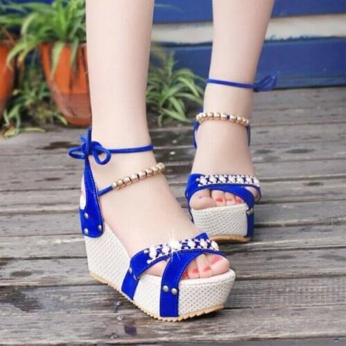2021 Ladies Sandals New Summer Womens Shoes Wedge Heel Womens Shoes Fashion All-match Beaded Ladies Sandals High Heel Sandals