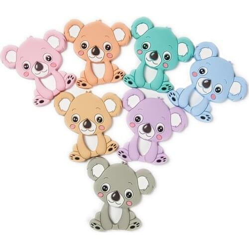 Cute-Idea 1pc Silicone Beads Baby Teether Koala Animal Cartoon Chewable Pendant Accessories Pacifier Chain Food Grade Baby Toy