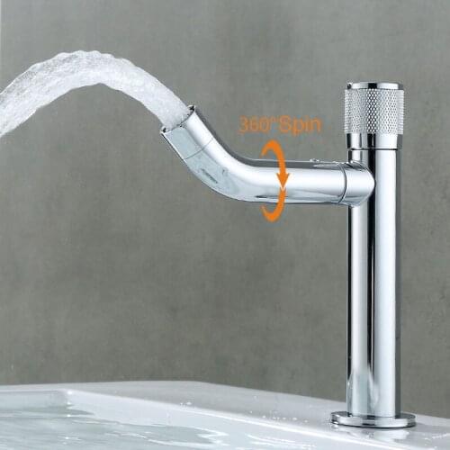 SUS Stainless Steel Single Cold Faucet 360°Rotating Spray Tap Threaded Handwheel Switch With Bubbler To Prevent Splashing