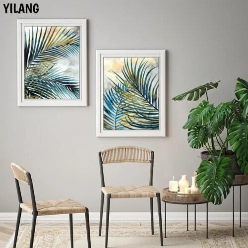 Modern Tropical Green Palm Leaves Canvas Handpainted Art Oil Painting Wall Art Pictures Poster Living Room Home Interior Decor