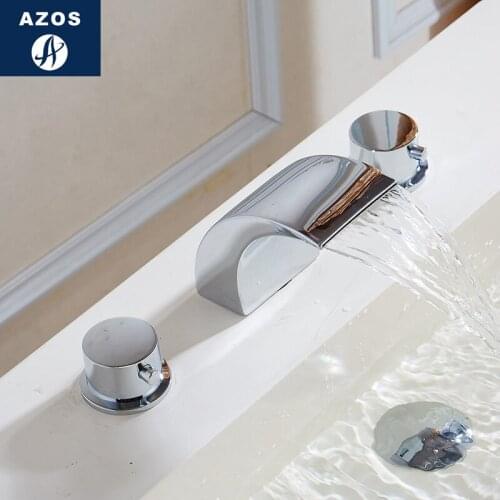 Azos Split FaucetWaterfall vegetable Sink Brass Chrome Cold and Hot Switch Shower Room Basin Hotel Double Handle Three Holes Ro