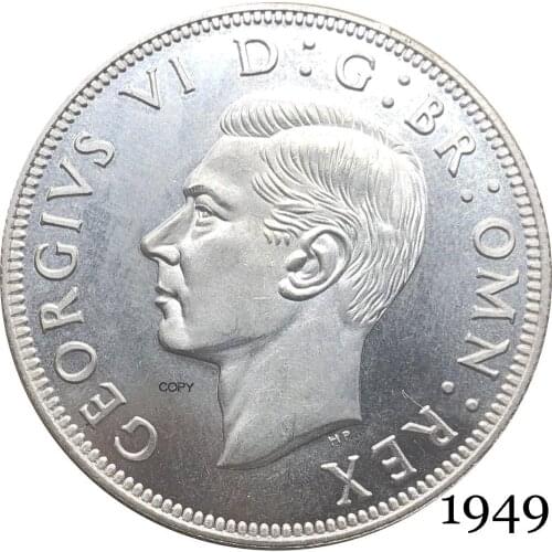 United Kingdom 1949 KG 1/2 Half Crown King George VI Left Sixth Great Britain British HP Silver Plated Copy Coin Reeded Edge