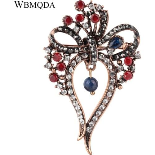 Vintage Bowknot Brooches For Women Natural Stone Bead Hijab Pins Crystal Brooch Christmas Gift Banquet Weddings Accessories