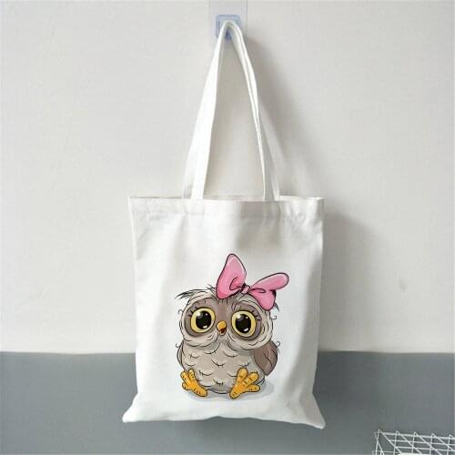 Lovely Owl Fun Cartoon Animal Shopping Bag Strong Practical Shopper Bag Tote Bag Shoulder Canvas Bag Large Capacity Handbag
