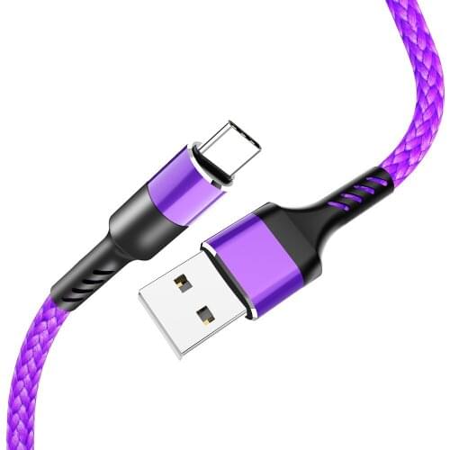 3A fast charge charging cable round nylon braided data cable for iPhone Android type-c