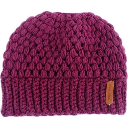 Women Chunky Crochet Knit Stretch Beanie Hat Messy Bun Ponytail Holey Skull Cap Y1QD