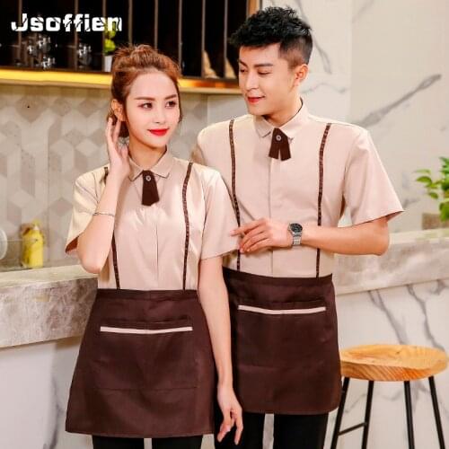 Women Men Coffee Shop Waiter Uniform Hotel Chinese Restaurant Waitress Uniform Fast Food Cooking Clothes Cafe Staff Overalls 90