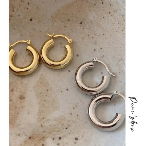PerisBox C Shape Chunky Hoop Earrings Circle Geometric Earrings for Women 925 Sterling Silver Minimalist Earrings Hoops 2020