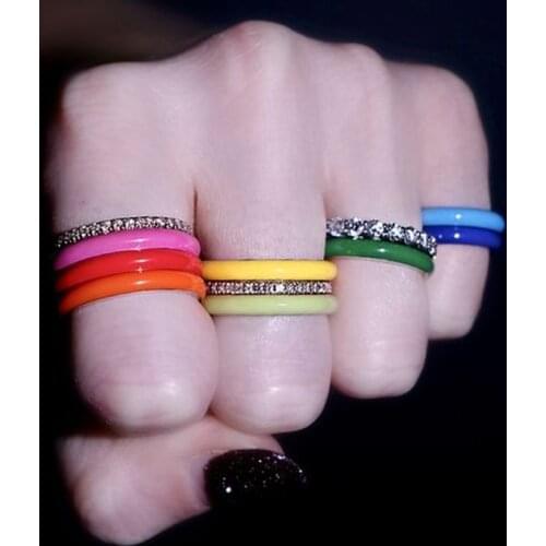 Gold Color Stacking Bands 7 Neon Enamel Eternity Finger Band Ring For Women 2021 Summer New Colorful Fashion Finger Jewelry