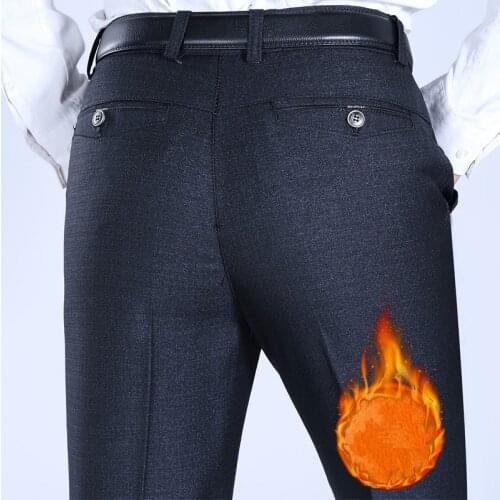 Winter Men trousers velvet thicken Casual Suit Pants mens keep warm Fleece Business Loose Straight Stretch Long Dress Trousers