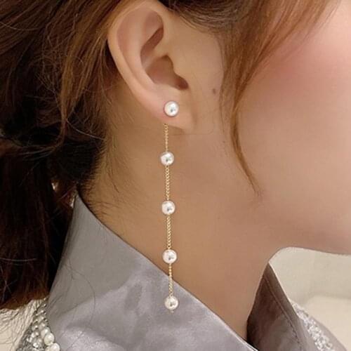 1 Pair Attractive Fashion Pearl Earrings Faux Pearl Simple Attractive Ladies Earrings Charming Long Dangle Earrings Daily Life