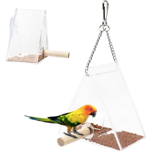 1 Pc Bird Feeder Outdoor Acrylic Bird Food Box Suction Cup Outdoor Triangle Bird Feeder Anti Spray Hanging Pet Supplies