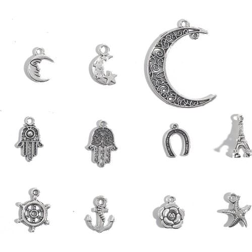 10-50pcs Tibetan Silver Multi Shapes Spacer Beads Pendant Tibetan Retro DIY Bracelet Necklace Pendant Charms Diy Jewelry Making