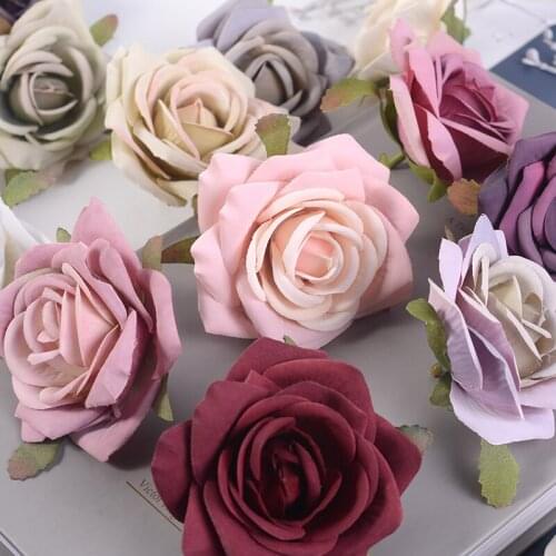 10pcs/lot 7cm Silk Rose Flower Head Artificial Flower Wedding Party Home Decor DIY Wreath Scrapbook Gift Box Craft Fake Flower