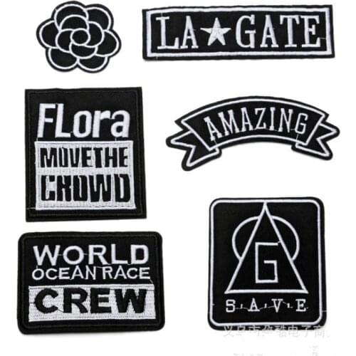 100 Pcs/lot EmbroideryPatches Black Flower Letter for Shirt Bag Clothing Decoration Accessories Badges Backpack Iron Applique