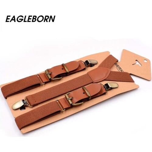 2.5 Quality Suspender for Kids Retro Jacquard Braces Toddler Elastic Suspenders with Genuine Leather Needle Buckle Tabs Unisex