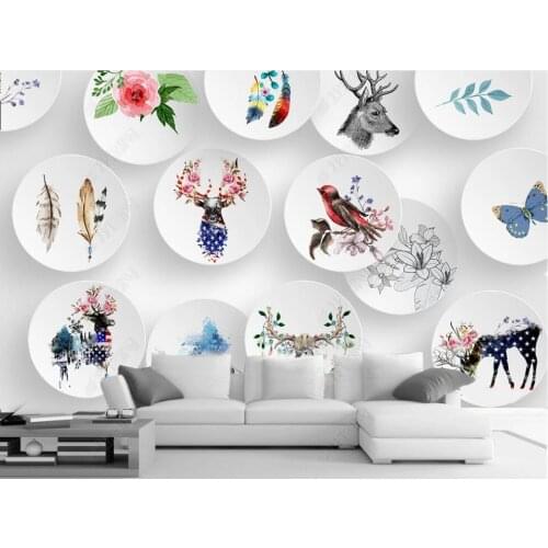 3d photo wallpaper custom mural Simple Elk Animal Birds Flowers Butterfly Feathers decor living room wallpaper for walls 3 d