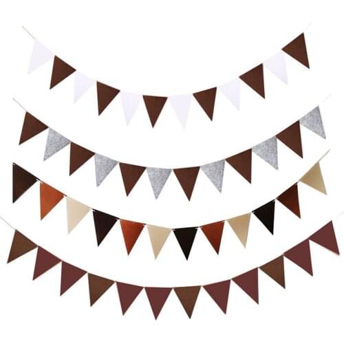 4M 12Flags Khaki Brown Grey Fabric Banner Garlands Flags Birthday Bunting Pennant Baby Shower Wedding Party Decoration Supplies
