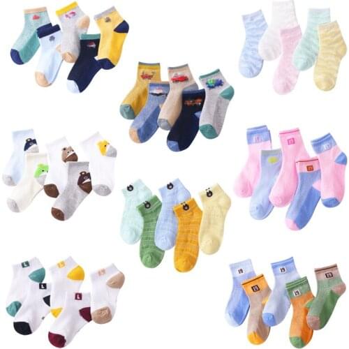 5 Pairs / Lot Kids Sport Socks New Spring Summer Cotton Breathable Mesh Boys Girls Socks 1-10 Year Children Baby Socks