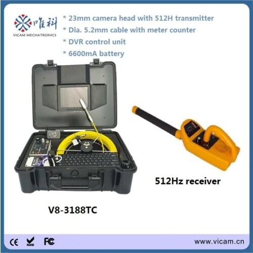 512Hz transmitter and pipe locator 23mm sewer drain pipe inspection camera with meter counter and 40m cable reel V8-3188TC