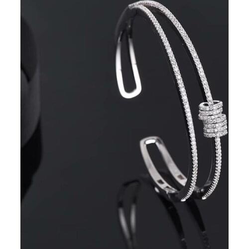 925 Sterling Silver Womens Double Row Multi-Ring Bracelet Irregular Adjustable Simple Personality Crystal Cuff Bracelet