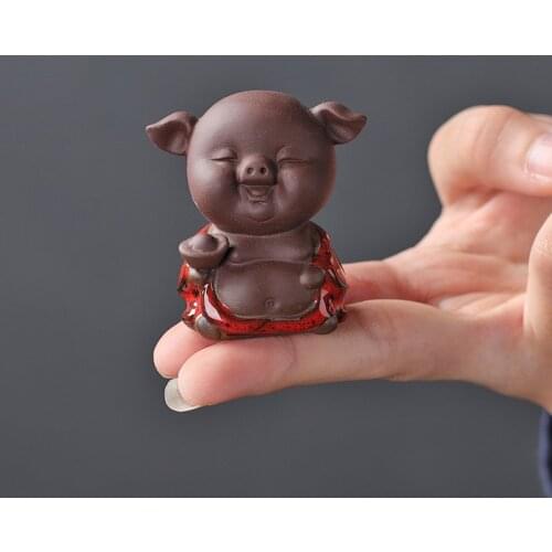 Zisha Tea Pet Creative Fingertips Xiaowufu Pig Flowerpot Ornaments Handmade Tea Art Fish Tank Landscaping Tea Accessories