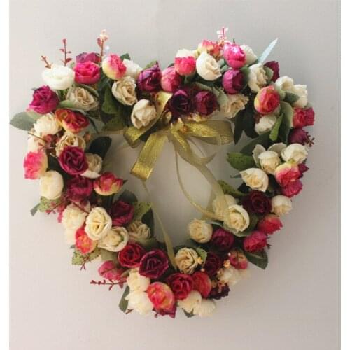 Heart Type Rose Flowers Wreath for Wedding Home Hotel Decoration Artificial Rose Flowers Garland Wall Hanging Decor Tools