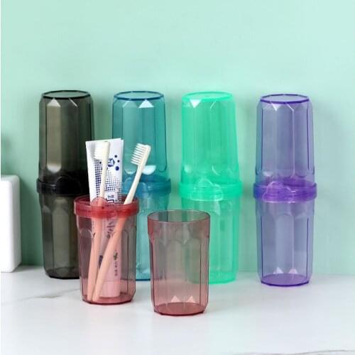 Travel Toothbrush Toothpaste Storage Box Two Mouthwash Cup Transparent Plastic Bathroom Organizers Accessories