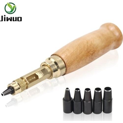Jiwuo Hot Sales 6pcs/set Automatic 1.5-4mm Belts Punch Replaceable Long Mute Rotary Hole Punching Punchers Leathercraft Tools
