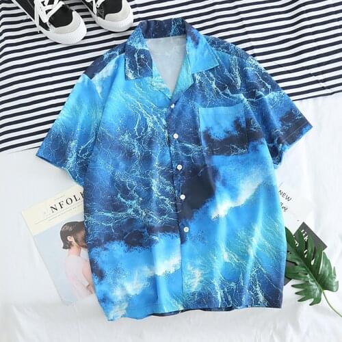 Hawaiian Harajuku Graphic Shirts Man Summer Short Sleeve Blouse Button Loose Shirt Tops High Street Wear 2021 New