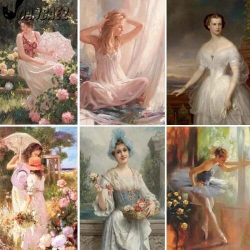 Vintage Oil Painting Girl Diamond Painting Beautiful Flower 5D Diy Wall Art Cross Stitch Embroidery Mosaic Bedroom Decoration