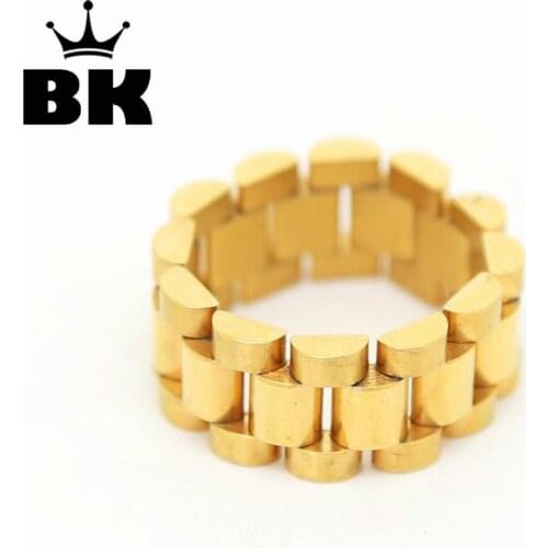 Gold Color Hip Hop MELODY EHSANI Band Ring Mens Stainless Steel 3 Row Bling Punk Rap Finger Ring Birthday Gift Size 8--12