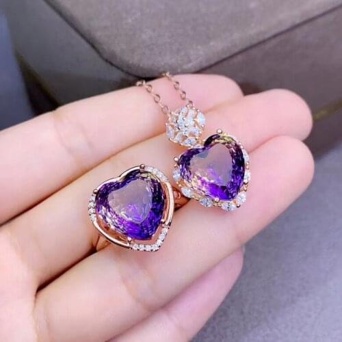 Best Gift Real Natural Ametrine Jewelry set Natural And Real Ametrine Set 925 sterling silver Fine jewelry 1pc ring,1pc Pendant