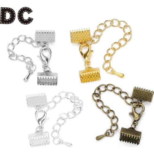DC 10pcs Iron Fit 8/10/13/20mm Flat Leather Cord End Fastener Clasps for Bracelets Lobster Clasps Connectors DIY Jewelry Making