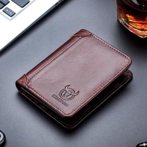RFID Mens short leather wallet full head classic retro Leather leisure wallet Features Short Wallet Card Holder Clutch