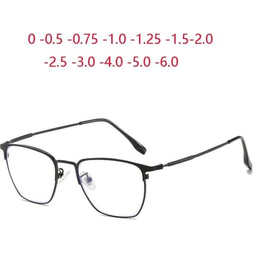 Square Nearsighted Glasses Metal Anti-blue Light Short-sight Eyeglasses Prescription Spectacle Diopter 0 -0.5 -1.0 -1.5 To -6.0