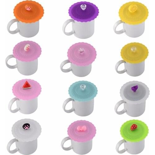 Kawaii Fruits Adorn Water Drinking Cup Lid Silicone Anti-dust Bowl Cover Cup Seals Glass Mugs Cap Lid Diameter Bar Supplies