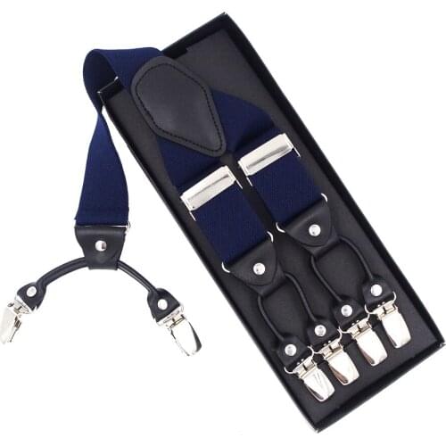 JIERKU Suspenders Mans Braces 6 Clips Black Leather Suspensorio Trousers Strap Tirante Husbands Gift 3.5*120cm JI6C-729