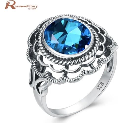 Genuine Blue Topaz Ring Solitaire 925 Sterling Silver Rings for Women Engagement Ring Silver 925 Gemstones Jewellery Anillos Hot