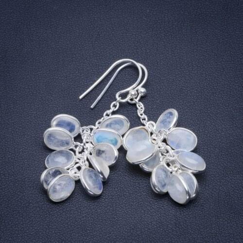 Natural Rainbow Moonstone Handmade Unique 925 Sterling Silver Earrings 1.75" B2833