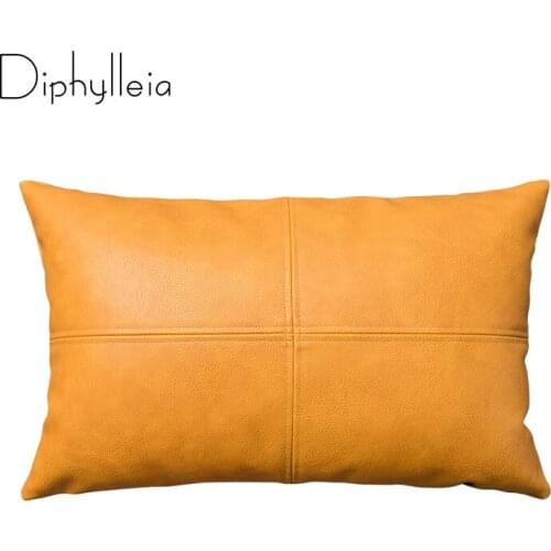 Diphylleia Spain Faux Leather Cushion Cover Luxury Leather Coussin Home Decor Throw Pillow Case Orange Yellow Black Blue Brown