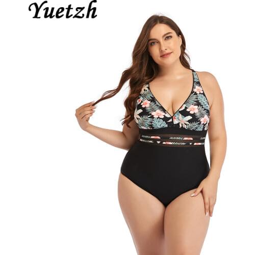 2021 New Women Plus size Swimsuit One Piece Swimwear Large Big Plussize Floral Swimming Bathing Suits Beachwear Wear For Female