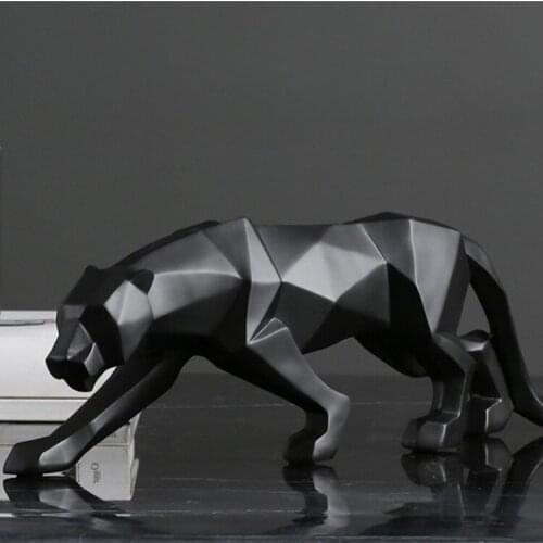 Panther Statue Animal Figurine Abstract Geometric Style Resin Leopard Sculpture Home Office Desktop Decoration Gift