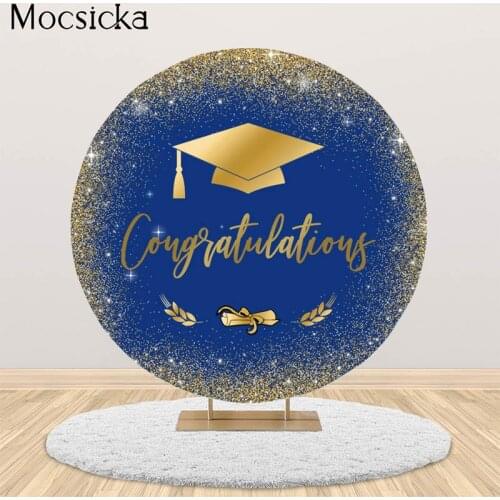 Moscicka Congratulations Graduation Party Backdrops Bachelor Cap Wheat eEars Props Customize Round Circle Cover Photocall Studio