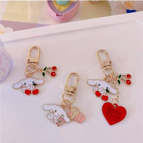 Cute Dog Cherry Key Buckle Pencil Case Heart-shaped Key Chain Pendant for Airpods Decorative Key Holder Organizer