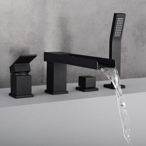 Bathtub Faucet Bath Tub Cold And Hot Mixer Deck Mounted Tub Split Body Black Bathroom Brass Faucets Mixer Tap